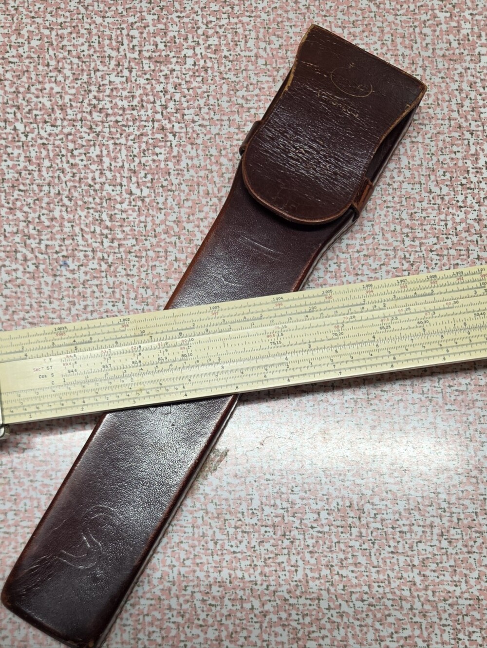 Vintage Frederick Post Versalog 1460 Slide Rule Bamboo Case